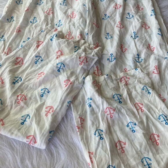Forever 21 Lounge Pants Size S Anchors Nautical Drawstring White Blue Red Sleep - Picture 4 of 9